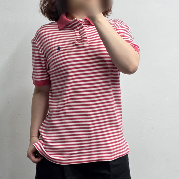 [프립]폴로 랄프로렌 스트라이프 카라티 핑크