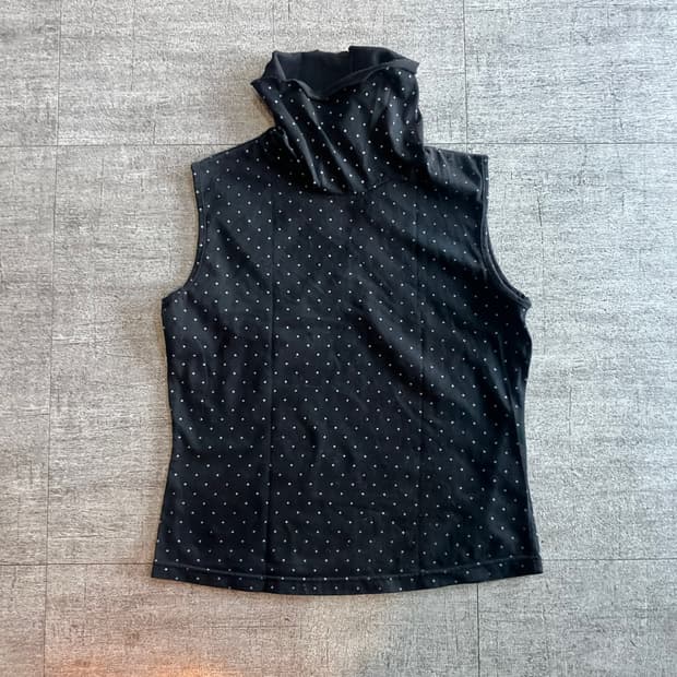 일본 Hudson 하구미모리걸 도트땡땡이 모크넥 레이어드 슬리브리스탑