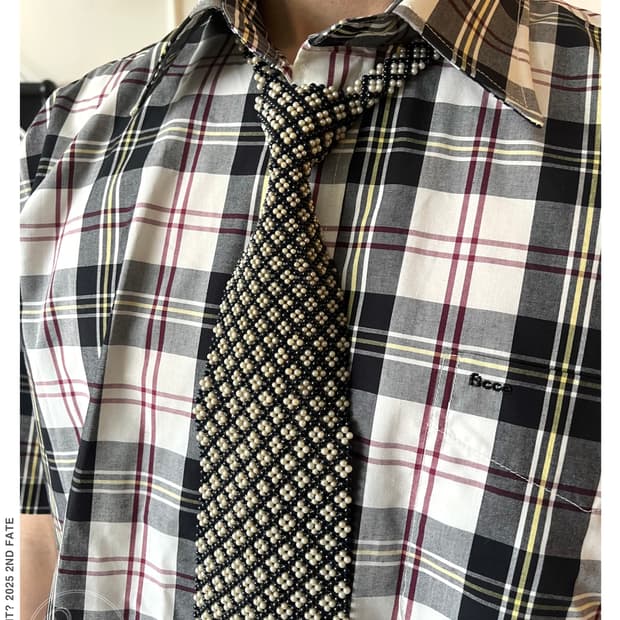 1960s Handmade Mods Pearl Beads Necktie