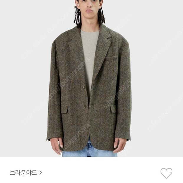 [새상품 1] 브라운야드 해리스트위드 테일러드자켓 올리브