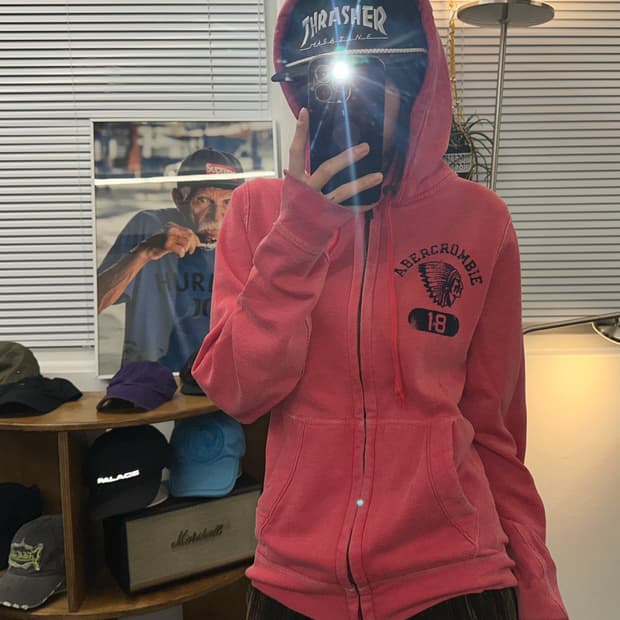 아베크롬비 피그먼트 핑크 후드집업M(95-109)