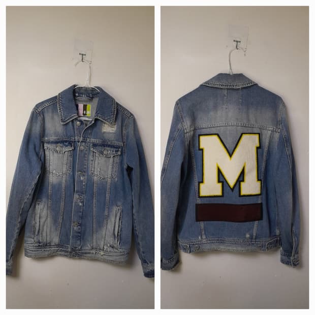 MSGM 빅바시티 M패치 디스트레스드 데님자켓 38