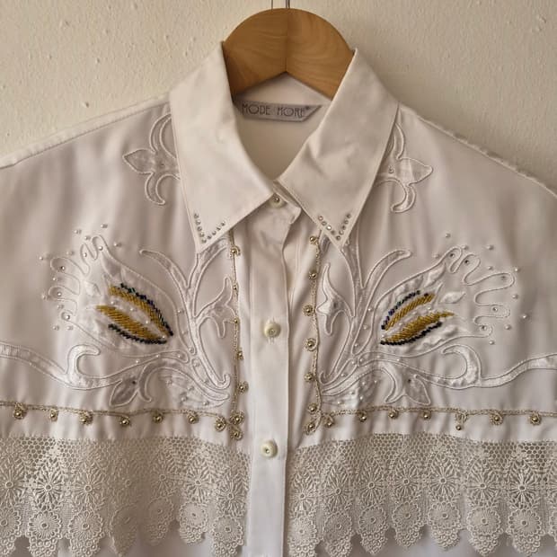 Mode More 여성 빈티지비즈케이프블라우스 FREE