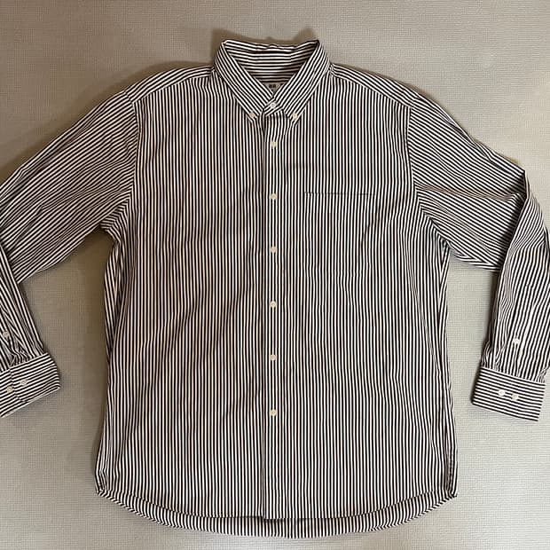 무료배송 1회 착용 - 유니클로 스트라이프 긴팔셔츠(브라운) XL