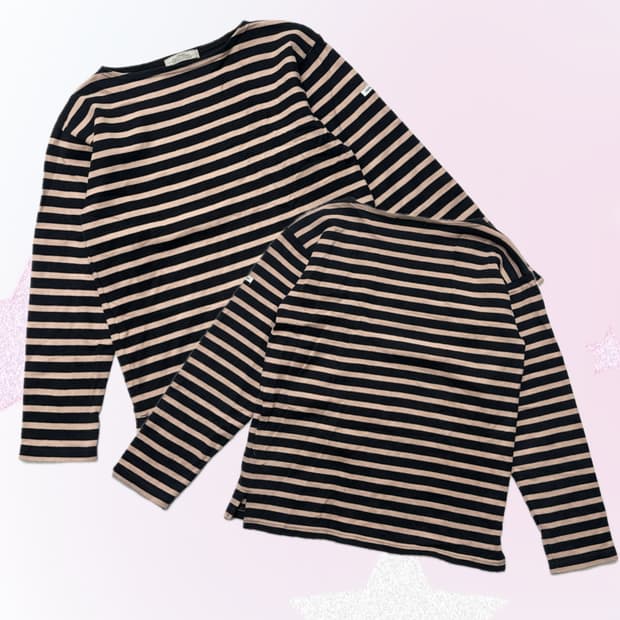 재팬 저널스탠다드 단가라 네이비&핑크 티셔츠 베이직 핀터깔 