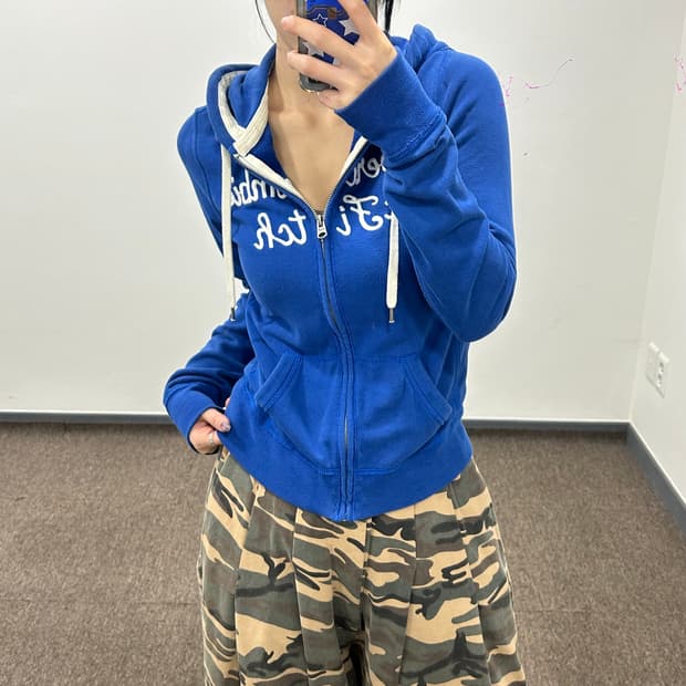 Abercrombie 아베크롬비 레터링 로고 블루 후드집업