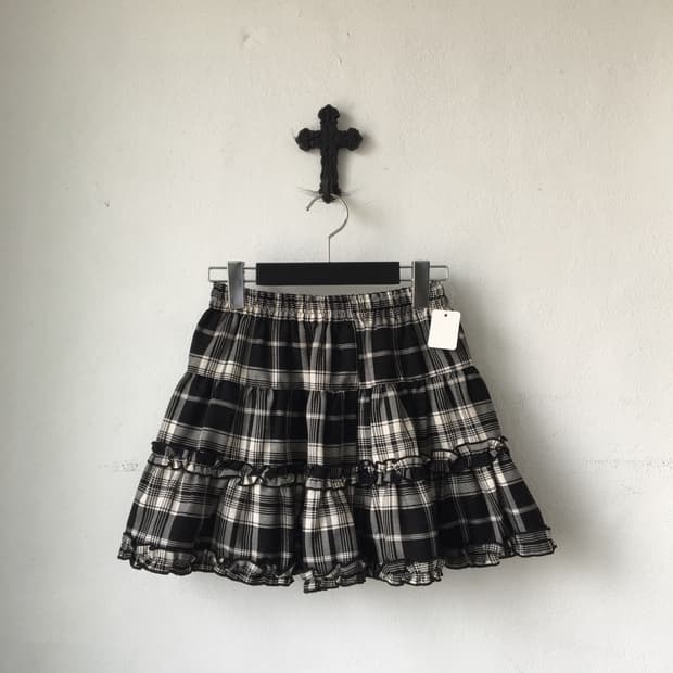 Check pattern frill layer skirt