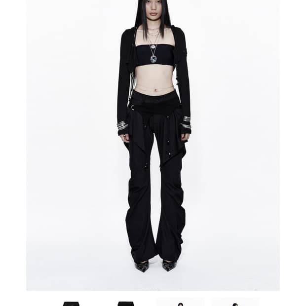 kashiko layred strap pants black / S