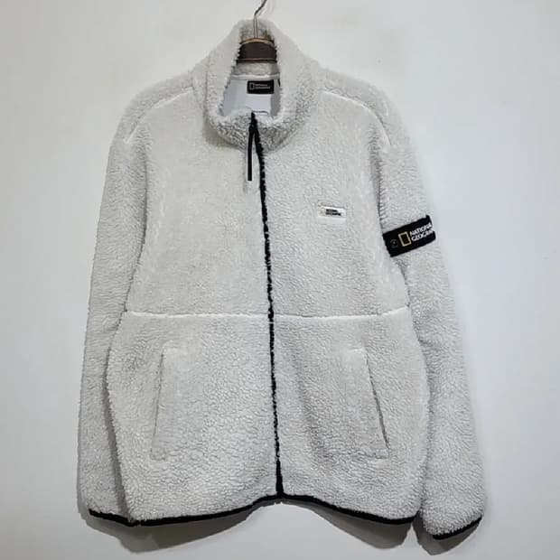 (L) 내셔널지오그래픽 후리스 점퍼 화이트 뽀글이 플리스 와펜자켓