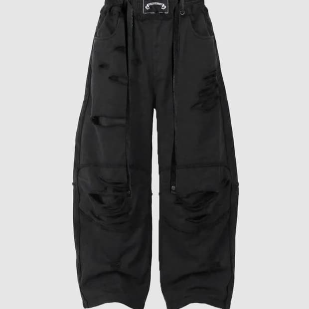 배드블러드 Destroyed Raw Edge Joggers Black