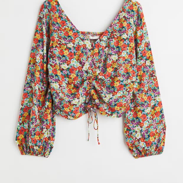 H&M 플라워 셔링 크롭 블라우스 XS