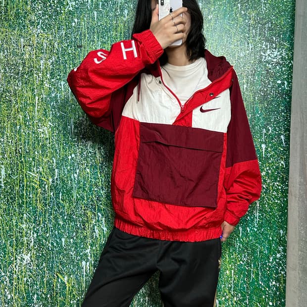 나이키 더블 스우시 레드 포켓 후드 아노락 M
