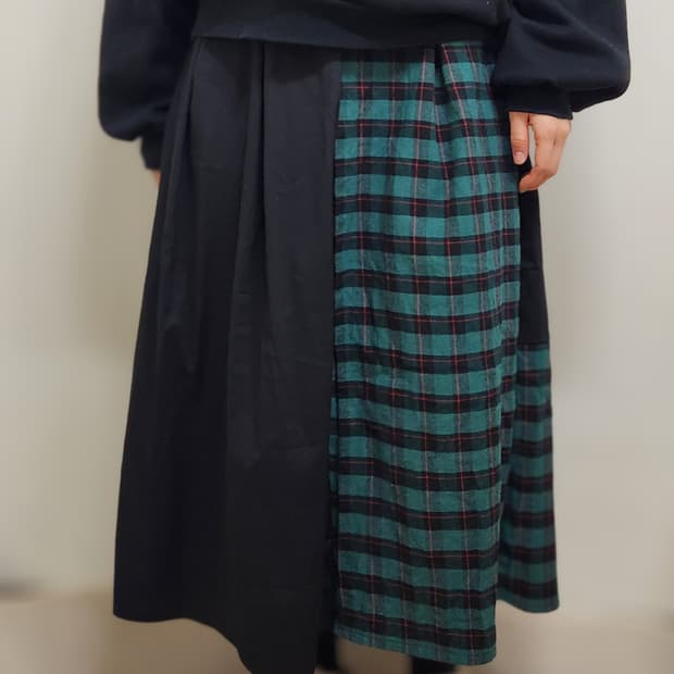 [기장수선가능] 360도 양면 타탄 체크 블랙 롱스커트