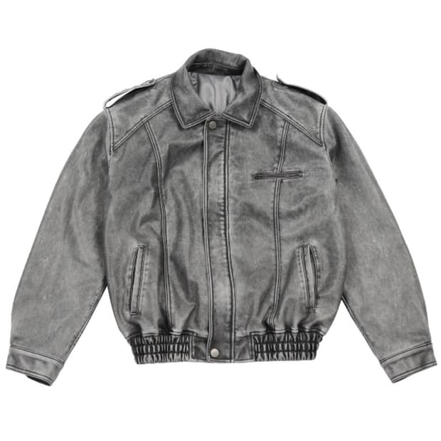 시너진 VINTAGE LEATHER BOMBER JUMPER GRAY