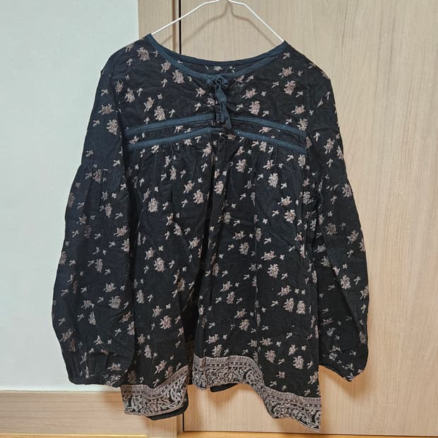 일본 빈티지 블랙 코듀로이 블라우스