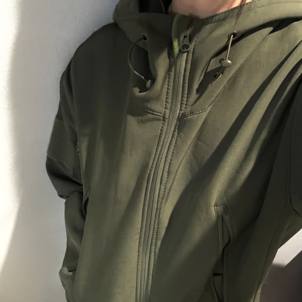 하이넥 카키 기모 후드집업 M
