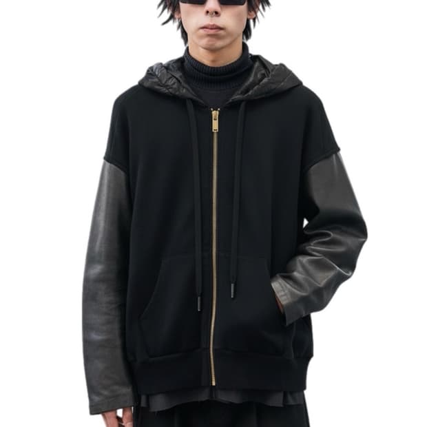 ( 레어) 언더커버 24ss 양가죽 슬리브 나일론 후드 집업