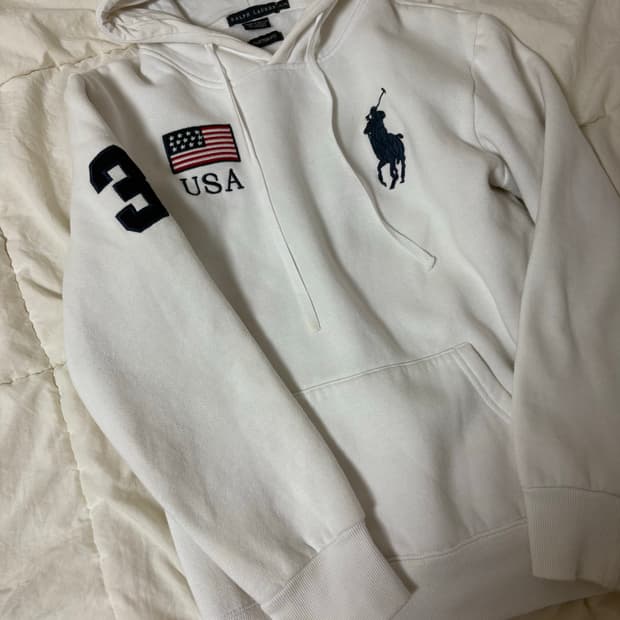 폴로 빅포니 성조기 후드티 화이트