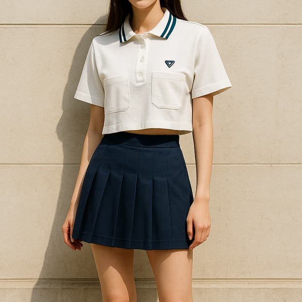 럭키마르쉐 화이트 크롭 카라 반팔티_FREE