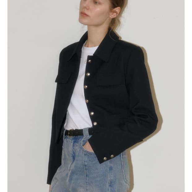 아티드 버튼 포인트 트위드 카라 자켓 다크네이비 새상품 