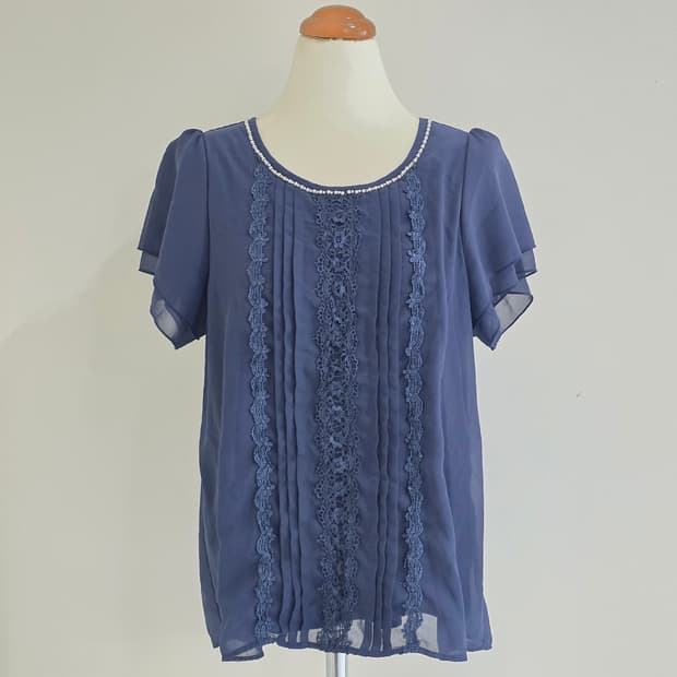 네이비 고딕모리걸 셔링 블라우스