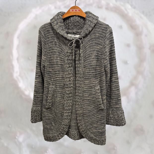 SUPER HAKKA 에스닉 히피 원버튼 그레이 니트 가디건 일본 빈티지