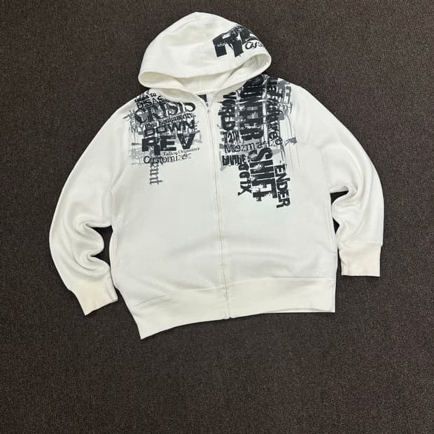 L)Beaumere vintage 레터링 화이트 후드집업