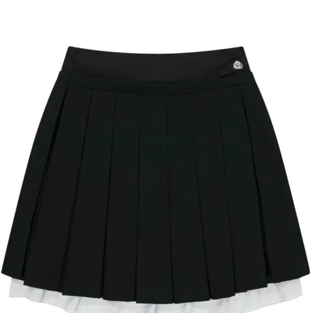 코이세이오 더블 웨이스트 플리츠 스커트 블랙