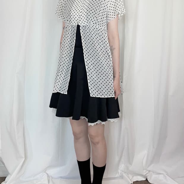 Silky Dot Ruffle Blouse - White