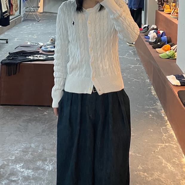 폴로 랄프로렌 화이트 케이블 니트 가디건 H1078