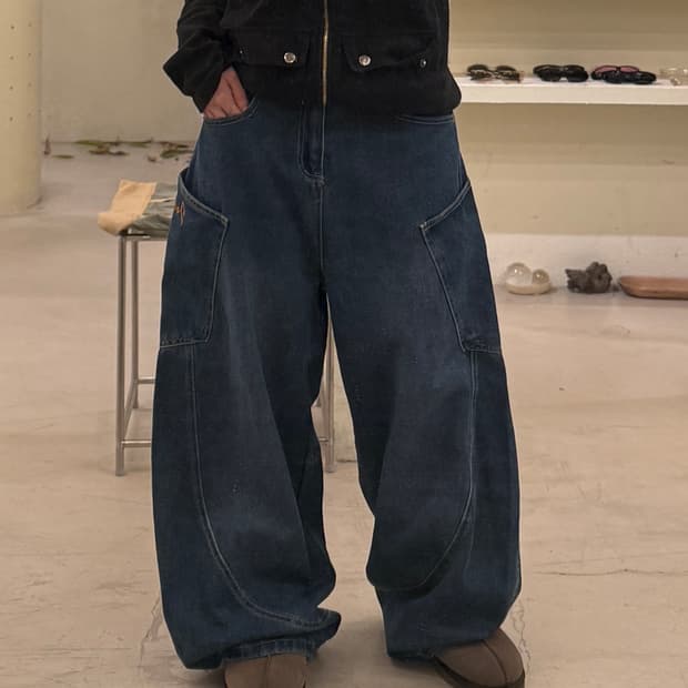 빈티지 벌룬핏 커브드 카고 데님 팬츠 U232