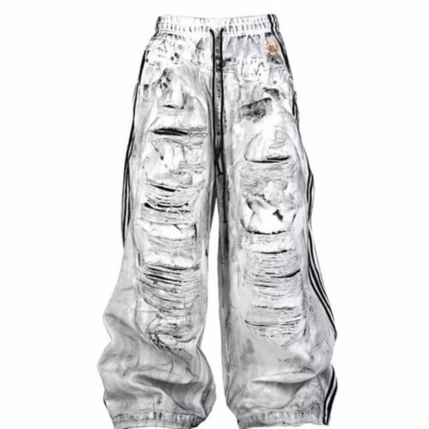 KUAS Fake Two-Waist Ripped Baggy Pants