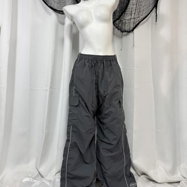 gray nylon track pants