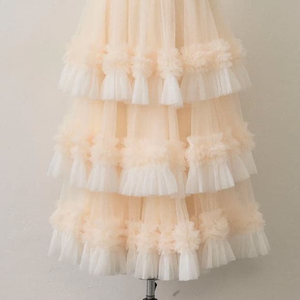 배색 프릴 티어드 밴딩 스커트 여성free