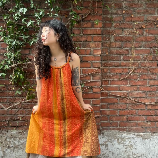 에스닉 히피 패턴 미디 원피스