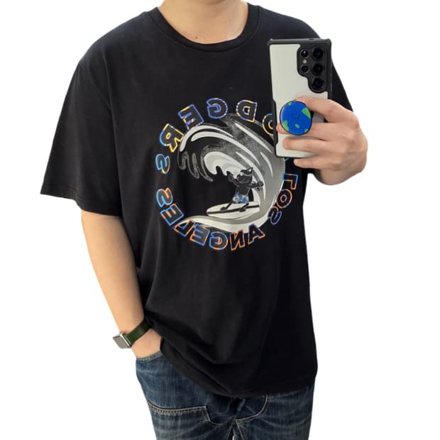 110 MLB 웨이브 서핑 프린트 반팔티셔츠 블랙