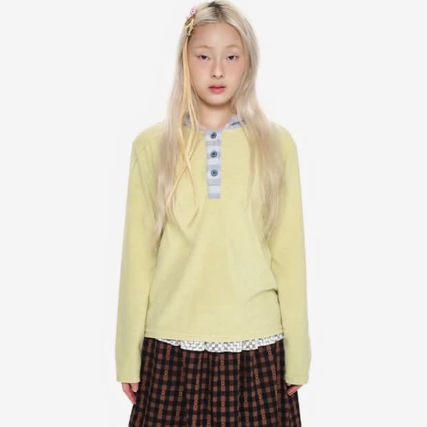 유쓰배쓰 youthbath Hooded Henley Tee _lime