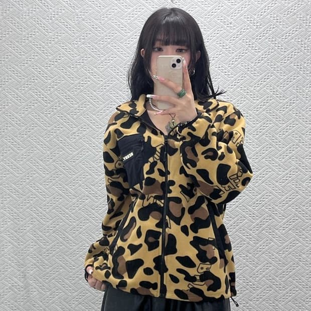 널디 스트릿 펑크 레오파드 호피 갸루 후리스 자켓 M C11275