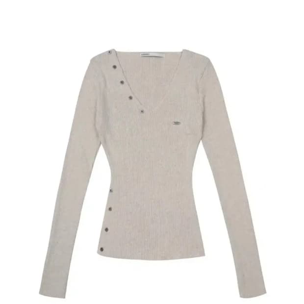 보헤미안서울 브이넥 슬릿 니트 오트밀