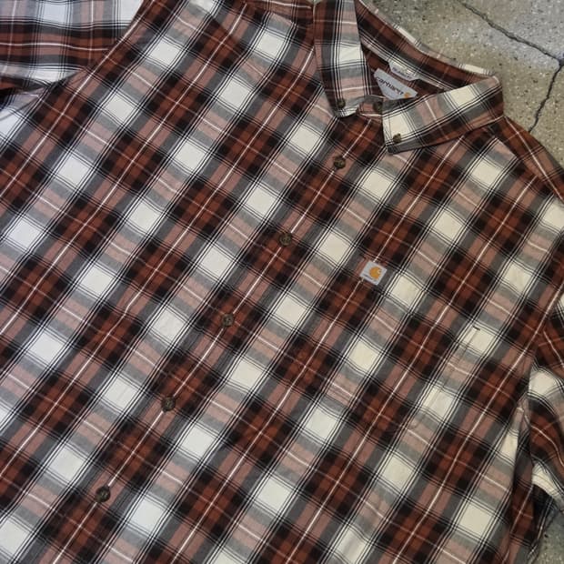 칼하트 더스티오렌지 체크반팔셔츠