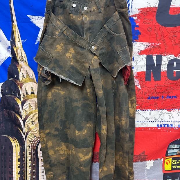 s급빈티지 카모밀리터리 스트릿 와이드 팬츠 36