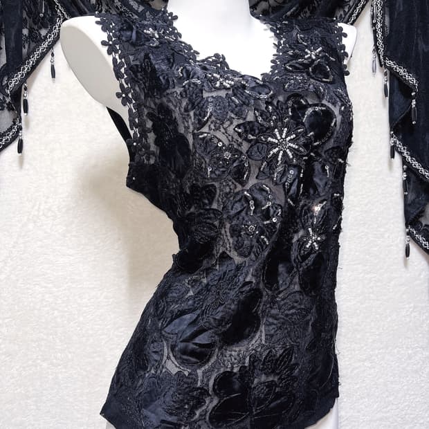 로맨틱고딕 고스 오리엔탈 비즈자수 플라워 시스루 슬리브리스 나시 페어리