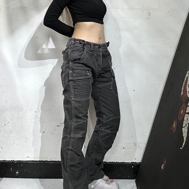 90s 지스타 G star 워싱 바이커 진 흑청 카고 데님 청바지 