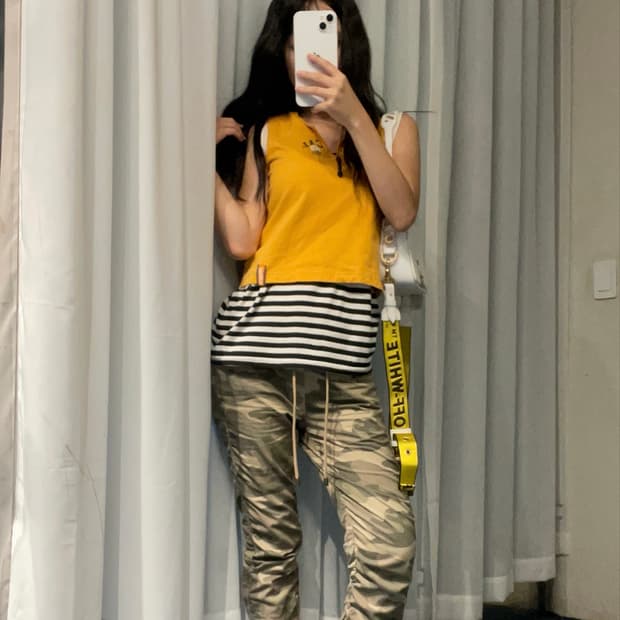 빈티지 y2k 카모 머스타드 set