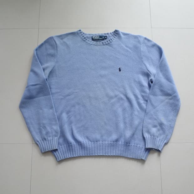 90s 폴로 랄프로렌 정품 코튼 니트 스카이블루 M