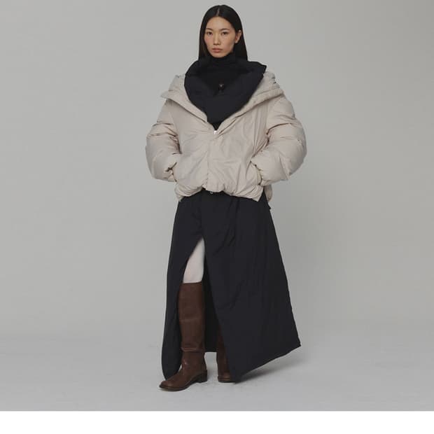 아모멘토 후디드 다운 푸퍼 패딩 에크루