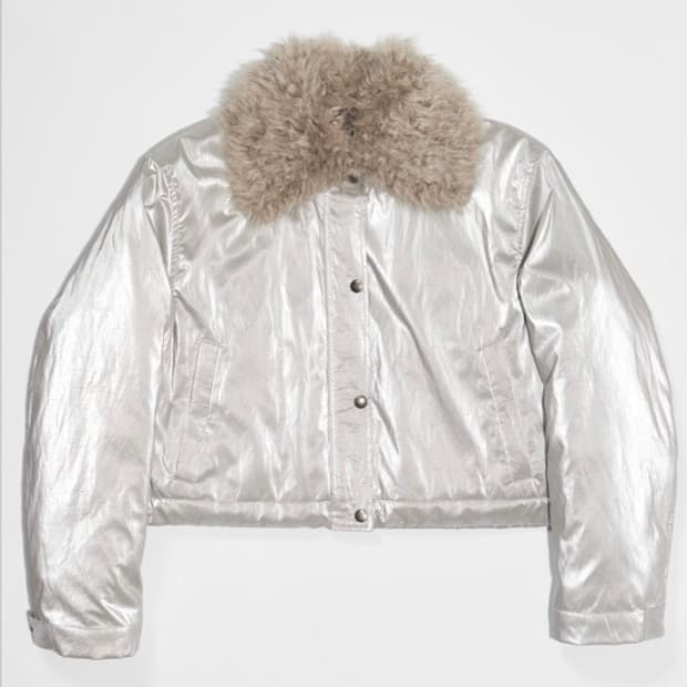 브루앙 퍼 카라 봄버 숏 자켓 실버