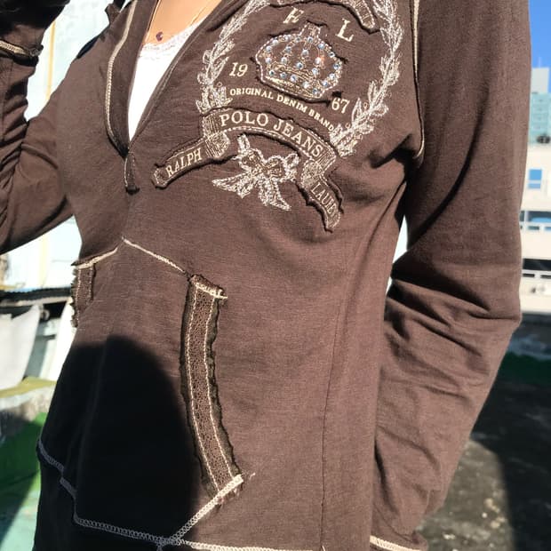 폴로 빈티지 브라운 후드 탑