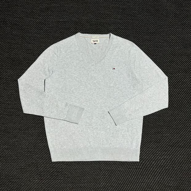 [L] Tommy 타미힐피거 그레이 코튼 브이넥 니트