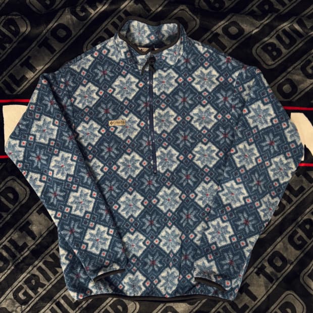 컬럼비아 1/4 Zip 플리스 풀오버 블루 스노우 플라워